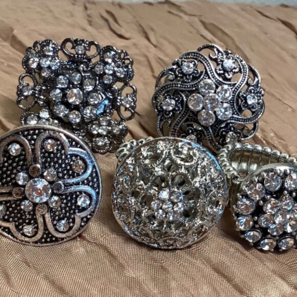 BUNDLE (10) Vintage Style Button Rings Friendship Bridesmaid Gifts Shabby Chic - Picture 5 of 9